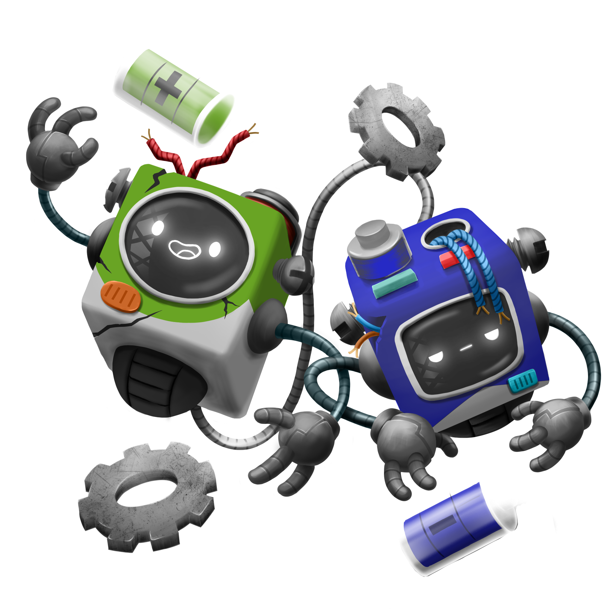Robots blue and green